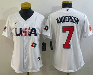 Women%27s USA Baseball #7 Tim Anderson 2023 White World Classic Stitched Jerseys